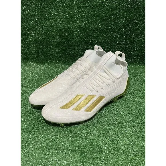 Adidas ADIZERO Primeknit Men's Football Cleats White Metallic Gold Sizes 8-13 - Picture 2 of 9